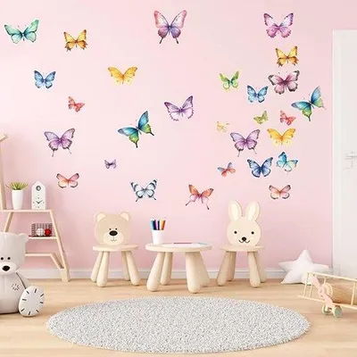 Produktbild von Famanu Wandsticker Set 32 bunte Schmetterlinge - kreative Wanddekoration