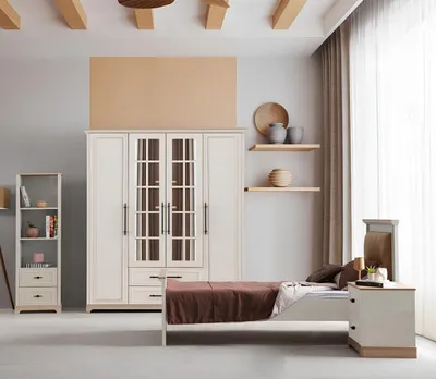 Zdjęcie produktu dla Białe meble do pokoju młodzieżowego Designerskie łóżko Szafka Regał na książki