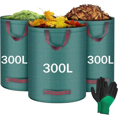 Image de Sac poubelle de 300 litres - Sac pour déchets de jardin - Tissu PP robuste - Réutilisable - Pour les branches, les feuilles et les déchets de tonte