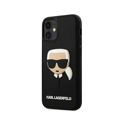 Zdjęcie produktu dla Gumowe etui na telefon Karla Lagerfelda 3D do iPhone'a 12 Mini, czarne