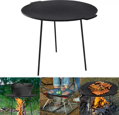 Produktbild von UISEBRT Dutch Oven Grillplatte Rund Grillpfanne mit 3 Beinen Dreibein Grillplatte BBQ Dutch Oven Ständer Ø45cm mit Griffen und Schutztasche