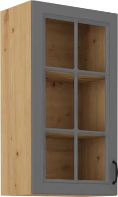 Image de Armoire haute supérieure vitrée SOPHIA – largeur 40 cm, gris / chêne artisan
