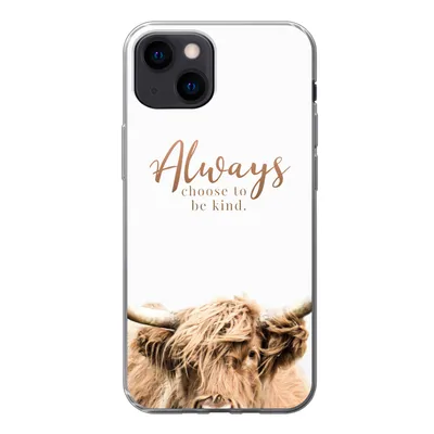 Produktbild von MuchoWow® Handyhülle Schutzhülle Hülle für iPhone 13 mini Schottischer Highlander - Zitate - Weiß Silikon Softcase Handy Hülle - Softcase