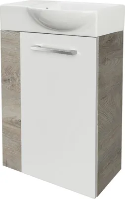 Produktbild von Fackelmann SBC STANFORD Gäste WC Set 2-teilig 45 cm, Braun hell/Weiß, rechts, Keramik Hahnloch links