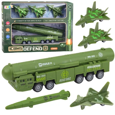 Produktbild von Militärisches Spielzeugset: Lastwagen mit Kampfjets und motorisiertem Raketenwerfer