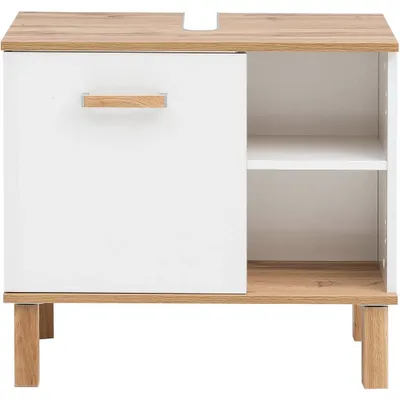 Produktbild von MÖBELPARTNER Waschbeckenunterschrank Padua 142176 weiß glanz, eiche landhaus 65,2 x 35,0 x 60,1 cm