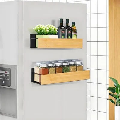 Produktbild von Famanu Magnetisches Kräuterregal für Kühlschrank - Set von 2 Regalen in Schwarz
