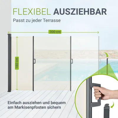 UNIONLINE Seitenmarkise 3,5x1,8m – Ausziehbarer, Wasserfester Sichtschutz Für Balkon & Terrasse In Dunkelgrau