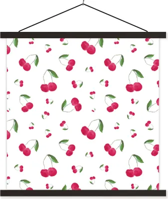 Produktbild von MuchoWow® Textilposter Kirsche - Aquarellfarbe - Obst 90x90 cm mit schwarzem Rahmen - Magnetisches