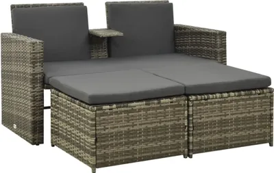 Produktbild von 3-tlg. Garten-Lounge-Set mit Auflagen Poly Rattan Grau