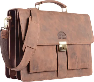 Obrázek produktu pro WILD WOODS - Kožená aktovka XL s přihrádkou na notebook 15,6" velká kožená taška na rameno z buvolí kůže hnědá vintage
