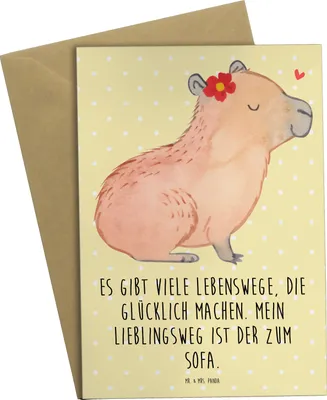 Produktbild von Mr. & Mrs. Panda Beileidskarte Capybara Blume - Gelb Pastell - Geschenk, Lustige Sprüche, einladungskarten, osterkarten, Grußkarte, babykarte, weihnachtskarten