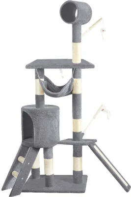 Produktbild von VOUNOT® Kratzbaum XXL mit Kratzbrett Sisalseil für Katzen, Katzenbaum 155cm, Grau