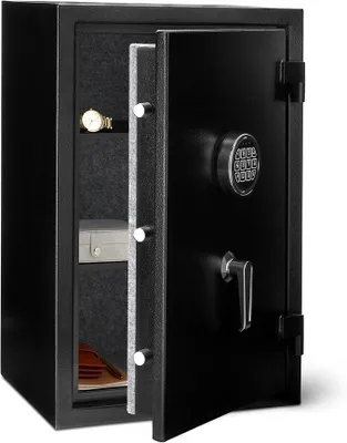 Produktbild von Safe, feuerfest, mit programmierbarem elektronisch Tastenfeld, 60 l Volumen, schwarz, 43 cm B x 35 cm T x 66 cm H