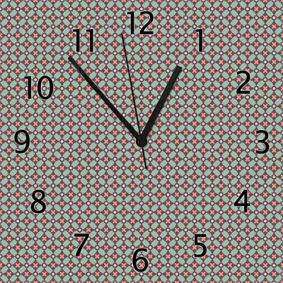 Produktbild von Wallario Design Wanduhr Muster mit Kreuzen, Kreisen und Vierecken, in rot, braun und grün aus Echtglas, Größe 30 x 30 cm