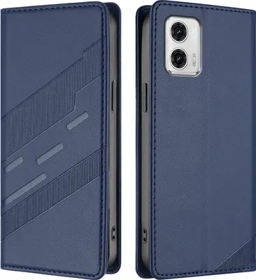 Produktbild von Hülle für Motorola Moto G73, Kunstleder Brieftaschen Handyhülle mit Kartenfach und Standfunktion Blau