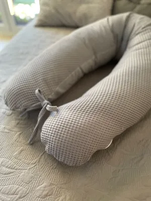 Produktbild von 190 cm L/XL Kissen Seitenschläferkissen Schwangerschaftskissen Stillkissen Bezug Waffelpique GRAU/ GRAU 100% Baumwolle Relaxkissen Schlafen LOOLAY®
