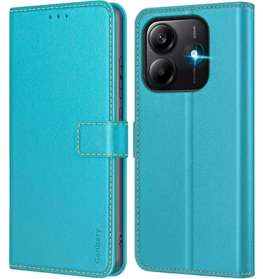 Productafbeelding van Telefoonhoesje voor de Redmi Note 14 5G, leren flipcase, kleur: azuurblauw