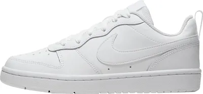 A side view of a white Nike Court Borough Low 2 (GS) sneaker.
