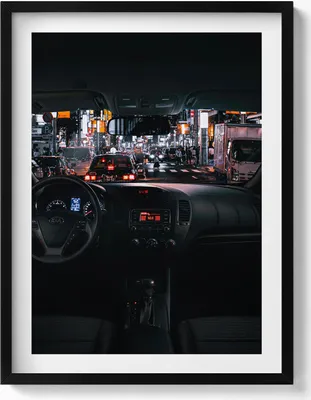 Produktbild von Auto in Tokio– Wandbild mit Rahmen – Gerahmtes Bild  – Wanddekoration – 60x80 cm –  Schwarz Rahmen