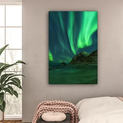 Produktbild von MuchoWow® - Leinwandbilder - Nordlichter - Sternenhimmel - Norwegen, Wandbild, Wanddeko Bilder Wohnzimmer, 80x120 cm