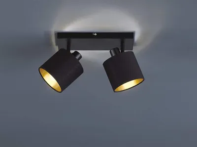 Produktbild von LED Deckenstrahler 2 flammig schwenkbar mit Stoffschirm in schwarz gold Wandspot