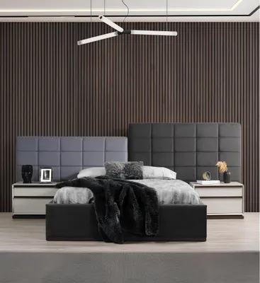 Immagine prodotto di Set letto matrimoniale camera da letto comodini 4 pezzi armadio grigio