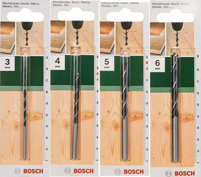 Produktbild von Bosch 4x Holzspiralbohrer für Weichholz, Hartholz, Ø 3 / 4 / 5 / 6 mm