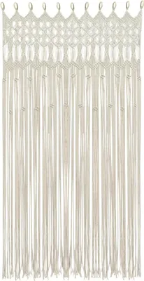 Image de Rideau de porte en macramé - Rideau en fils - Dimensions 120 x 195 cm - Fixation au plafond - Translucide 1–40 % - Fil de coton - Une seule pièce - Blanc