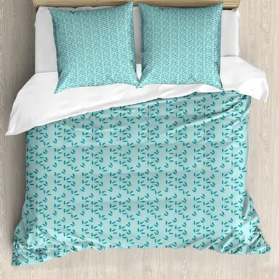 Produktbild von ABAKUHAUS Belaubt Bettbezug Set für Einzelbetten, Botanical Leaves, Milbensicher Allergiker geeignet mit Kissenbezug, 155 cm x 220 cm - 80 x 80 cm, Seafoam Petrol Blau