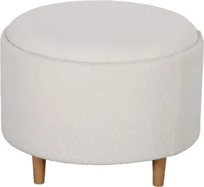 Productafbeelding van Zitkruk Ø56 x 42 cm, ronde gestoffeerde kruk met opbergruimte en een klapdeksel, houten poten, ideaal voor woonkamer en slaapkamer, wit, wit, 56,00 cm, 42,00 cm, polyester, 100% polyester, 56,00 cm