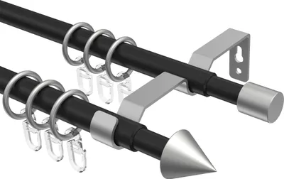 Produktbild von Interdeco Gardinenstange ausziehbar / Teleskop-Vorhangstange Schwarz / Silbergrau, Typ Hera Cone (Kegel), 16/13 mm Ø 2-läufig, 70-120 cm ausziehbar