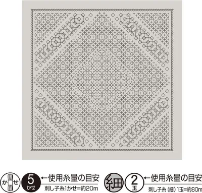 Produktbild von Olympus Sashiko Kugurizashi Sampler (nur Stoff) "Hana Fukin (blaßgrau) Morning Glow", Stoff bedruckt, 33x33cm, Hergestellt in Japan