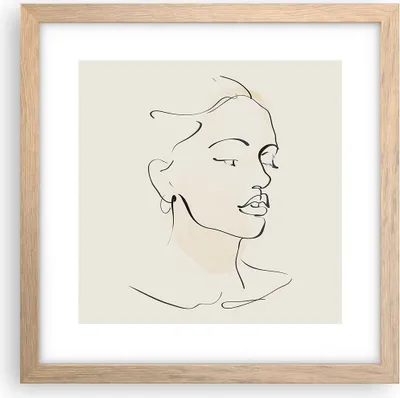 Produktbild von Gerahmtes Poster - Rahmen in heller Eiche - Frau Zeichnung Linie - 30x30 cm - Wand Bild - Wanddeko - Wandbilder - Kunstposter - Wandposter - Bilderrahmen - Bilder - Kunstdruck - P2NAC30x30-5046