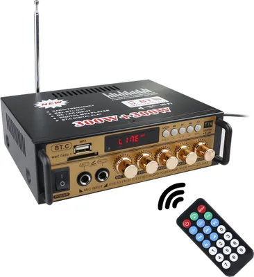 Obrázek produktu pro Mini 2kanálový HIFI audio stereofonní výkonový zesilovač s LCD displejem, BT a FM rádiem, přenosný pro auto i domácnost, 600 W, s dálkovým ovládáním