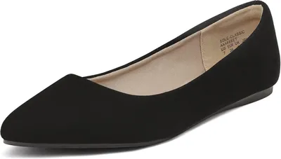 Produktbild von Damenballerinas mit spitzer Spitze, in Schwarz, aus weichem, lederähnlichem Kunstmaterial