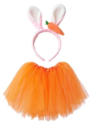 Image de Costume de lapin de Pâques pour filles : oreilles de lapin mignonnes, bandeau carotte et jupe de ballet – Ensemble d'accessoires de cosplay pour enfants