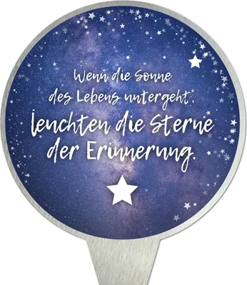 Produktbild von younikat Grabstecker aus Edelstahl I Grabschmuck Rund 16 cm Deko I Spruch - Wenn die Sonne des Lebens untergeht I you0084