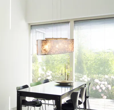 Produktbild von Globo Lighting Hängeleuchte Metall Nickel matt, Kunststoff, Textil silber metallic, Acryl satiniert, inkl. Aufhängung, LxBxH: 650x250x1400mm, exkl. 3x E27 60W 230V