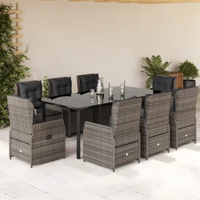 Produktbild von Möbel 9-tlg. Garten-Essgruppe mit Kissen Grau Poly Rattan - Balkonmöbel 3262867