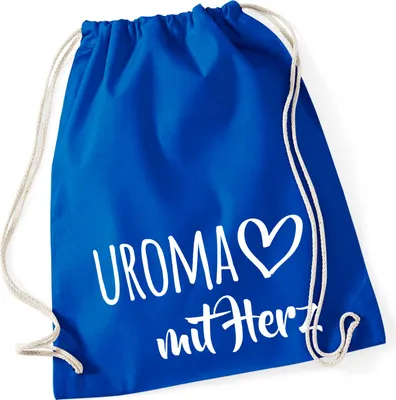 Produktbild von Huuraa Turnbeutel Uroma mit Herz 12 Liter Bright Royal Baumwolle Rucksack Geschenkidee