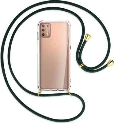 Produktbild von Handykette Backcover-Schutzhülle mit Band (Metall goldfarben) für Motorola Moto G9 Plus - khaki