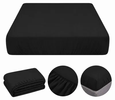 Zdjęcie produktu dla Prześcieradło z Gumką 200x220 Czarne, Zakładka 25cm, 100% Bawełna Premium, King Size, Grube i Miękkie, Obraz wygenerowany przez AI