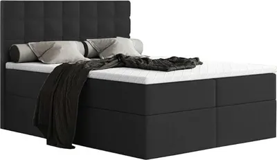 Produktbild von Bett, Boxspringbett MERA mit Bettkästen und T25 Topper, Doppelbett, Stauraum, Schlafzimmer, Polsterbett, Bettgestell (180x200, Schwarz - Madryt 1100)