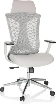 Obrázok produktu pre hjh OFFICE Profesionálna kancelárska stolička FALEO W Ergonomická kancelárska stolička s podrúčkami látka / sieťovina sivá Otočná stolička do kancelárie, domácnosti
