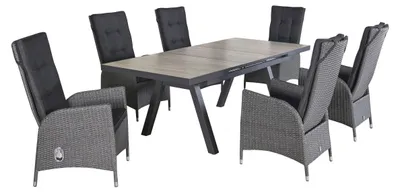 Produktbild von LC Garden »Barcelona« Gartenset 7tlg. anthrazit Esstisch 160/210x100cm Aluminium/Keramik braun + 6 Gartenstühle Sitzgruppe