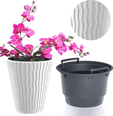 Zdjęcie produktu dla Doniczka Donica Ogrodowa 29,7 Cm Okrągła Na Taras Do Ogrodu Domu Biała