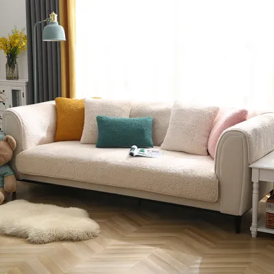 Produktbild von (Weiß, 90 * 180cm) Sofabezug aus Samt, Sofaschutz, Sofakissen aus Lammsamt, rutschfester Sofabezug, Ecksofa, Couchbezug für Haustiere, Couchbezug