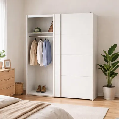 Produktbild von Kleiderschrank 2 Türen Arienne, Schlafzimmermöbel, Schrank, Garderobe, 182x64 h202 cm, Weiß