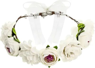 Productafbeelding van Bloemenkrans haaraccessoire, hippie-stijl, wit, 17 cm - One size